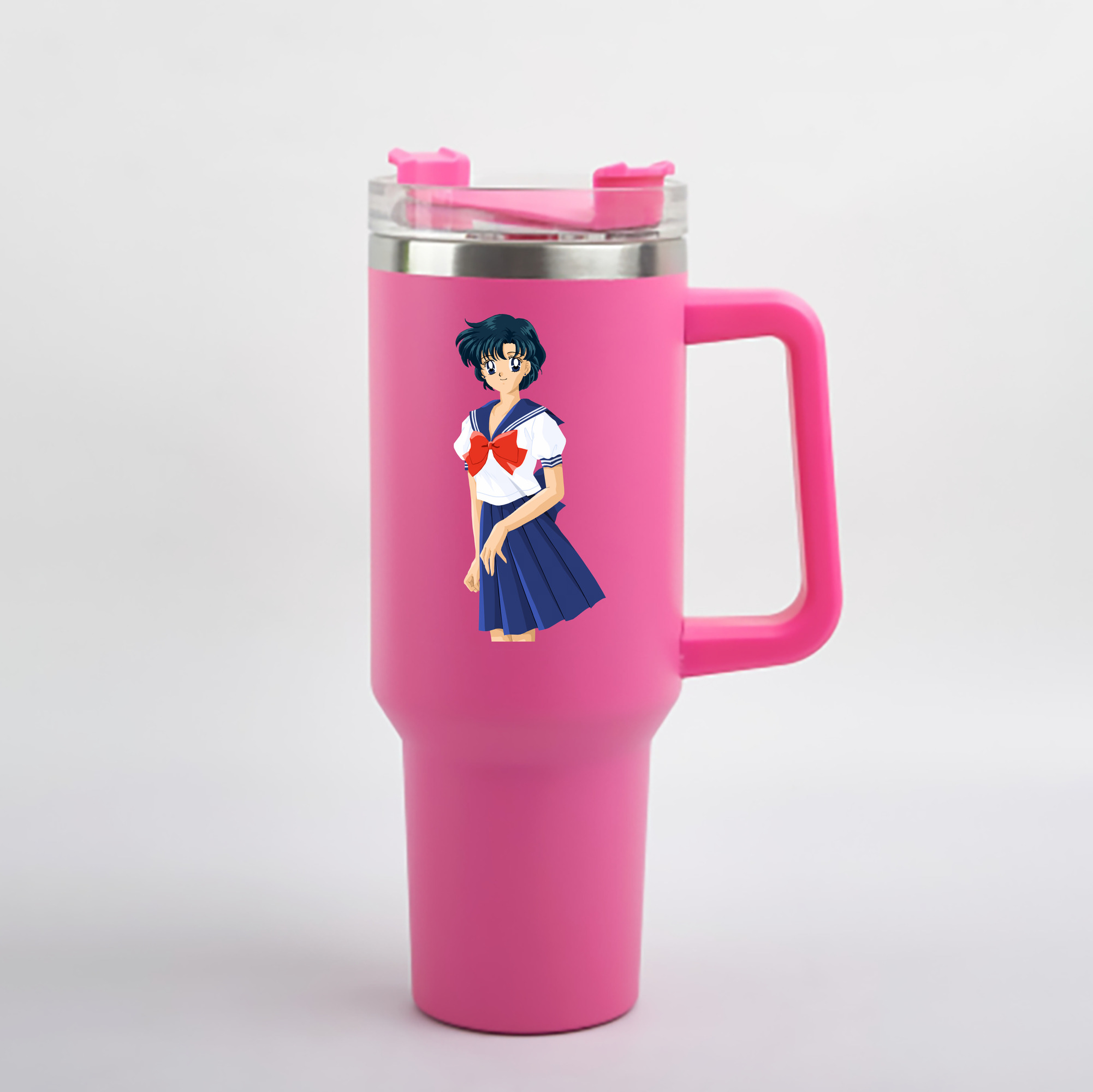 （画像用） 美少女戦士セーラームーン 水野 亜美 みずの あみ Sailor Moon Mizuno Ami 1200mL車用タンブラー - クリスタルステッカー（プラスチックストロー付き）